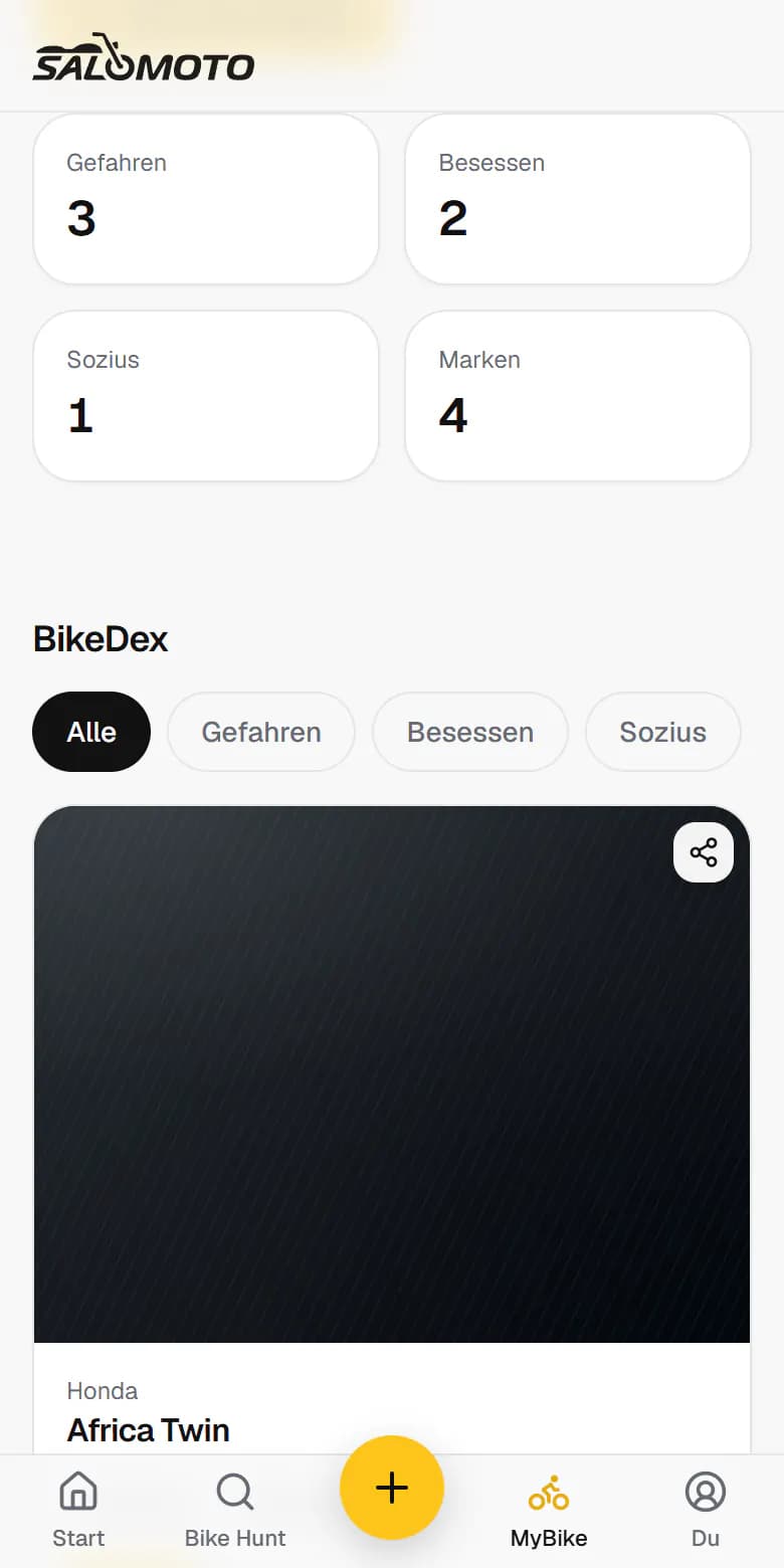 BikeDex auf dem Handy: eigene Motorrad-Karten mit Erfahrung und Bewertung